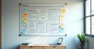 Wireframe de landing page jurídica desenhado em quadro branco