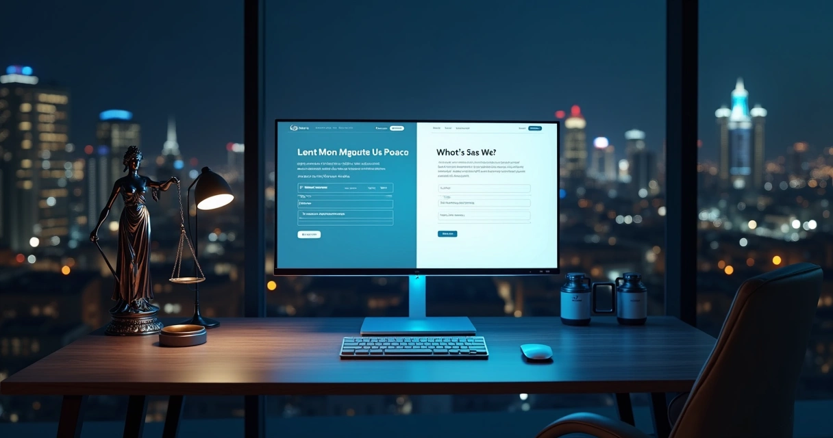 Comparação visual entre landing page e site jurídico em tela dividida