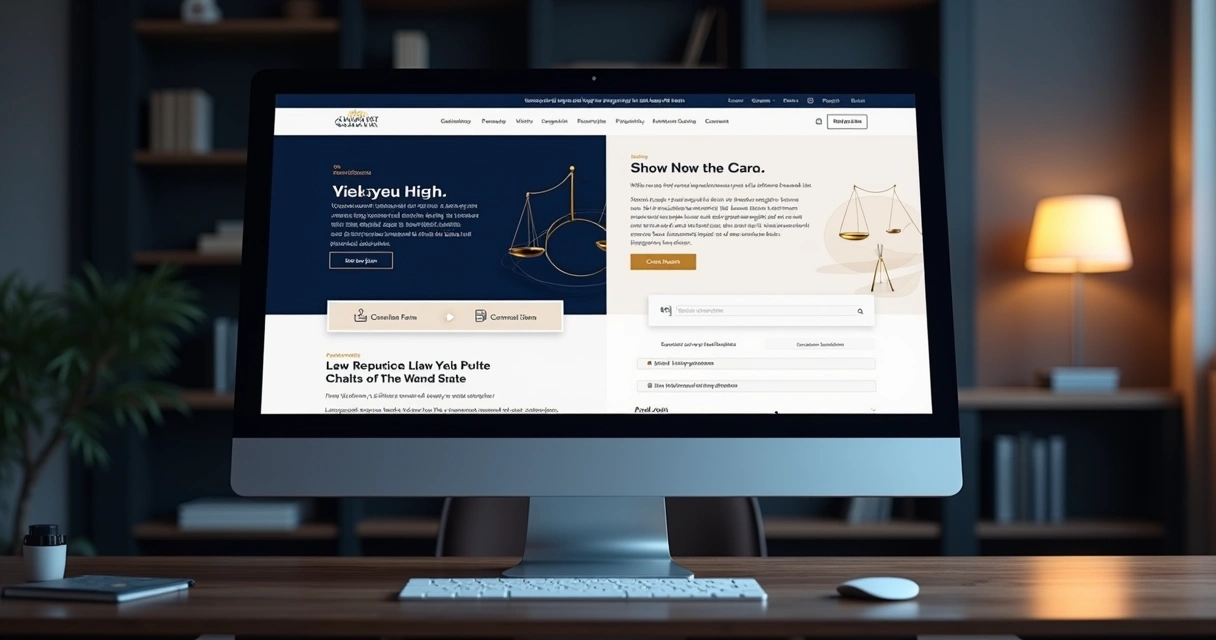 Comparação visual entre site jurídico completo e landing page em tela dividida