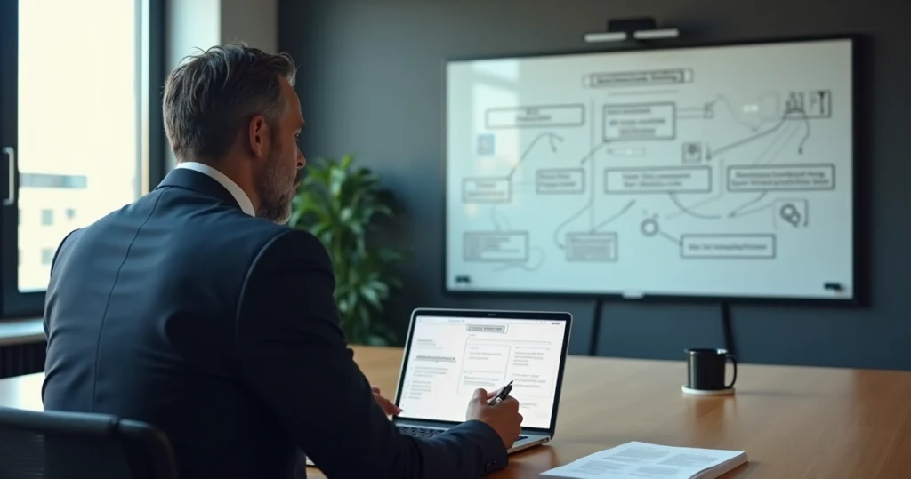 Advogado organiza sequência de posts para blog jurídico em quadro branco digital