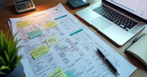 Comparação entre tela de CRM jurídico e planilha impressa sobre superfície dividida